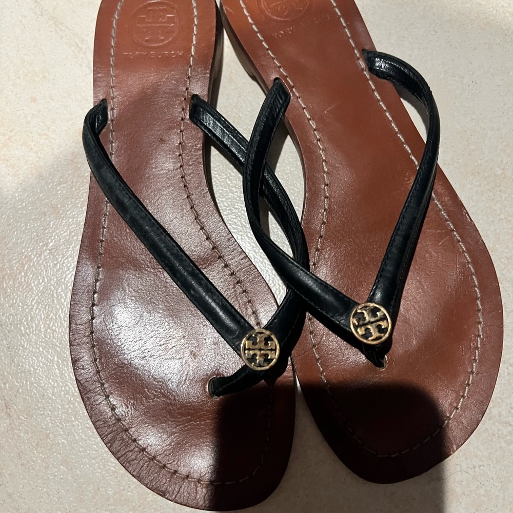 Tory Burch Black and Brown Flip Flops